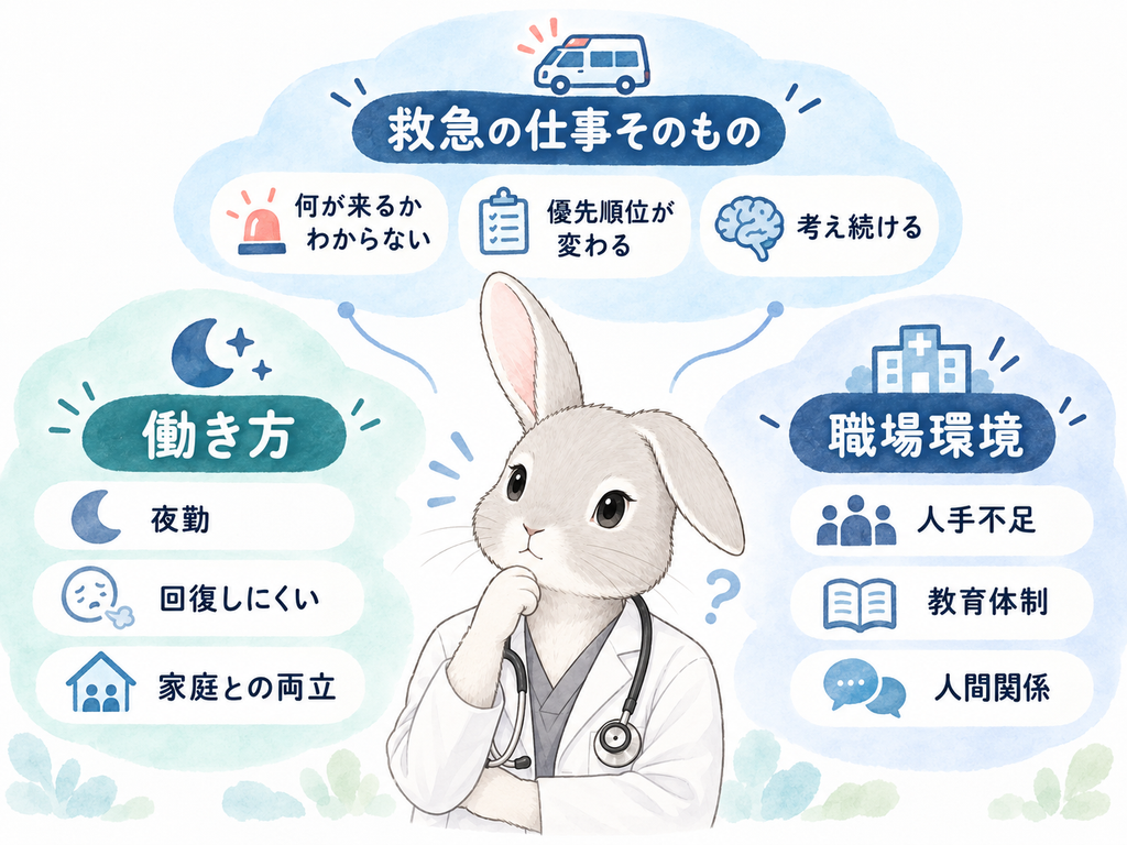 救急看護師のきつさを3つに分ける整理図