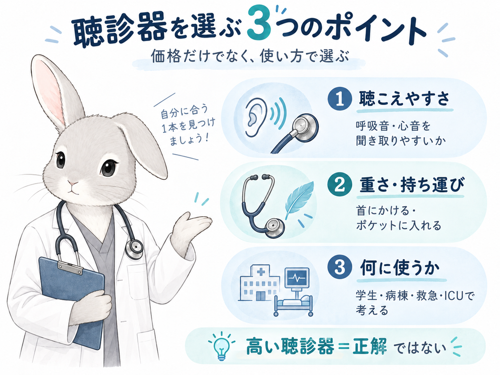 ハクが聴診器を選んでいる場面+3つの判断ポイント